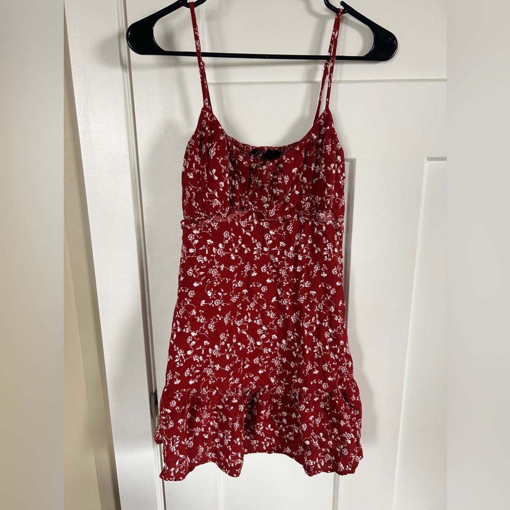 Red dress with white floral pattern